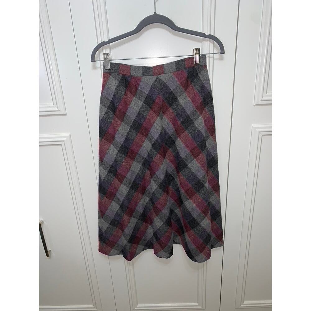 Koret Midi Skirt - Burgundy, Gray, Black Plaid